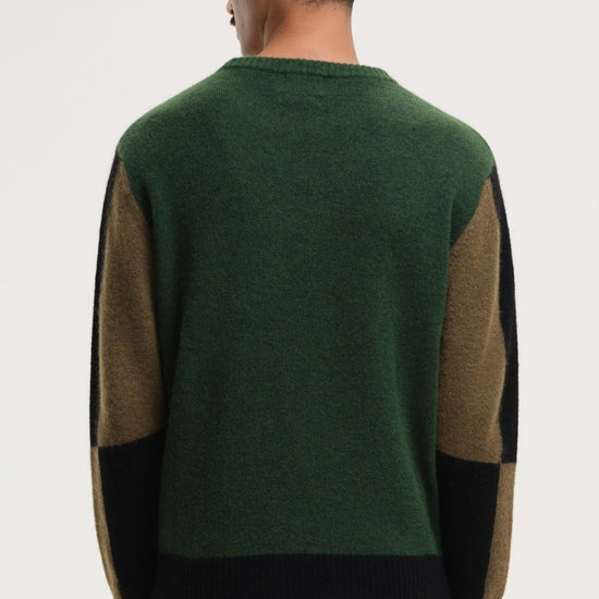 Morley Fluffy Alpaca Mix Color Block Crewneck Pullover Green