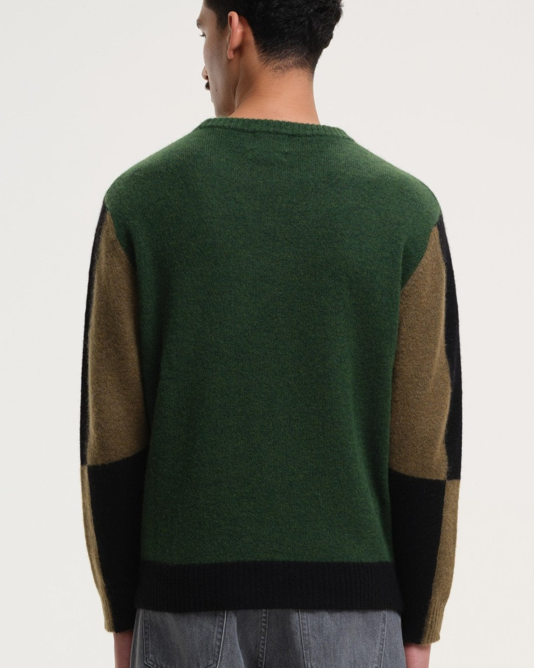 Morley Fluffy Alpaca Mix Color Block Crewneck Pullover Green