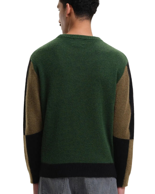 Morley Fluffy Alpaca Mix Color Block Crewneck Pullover Green