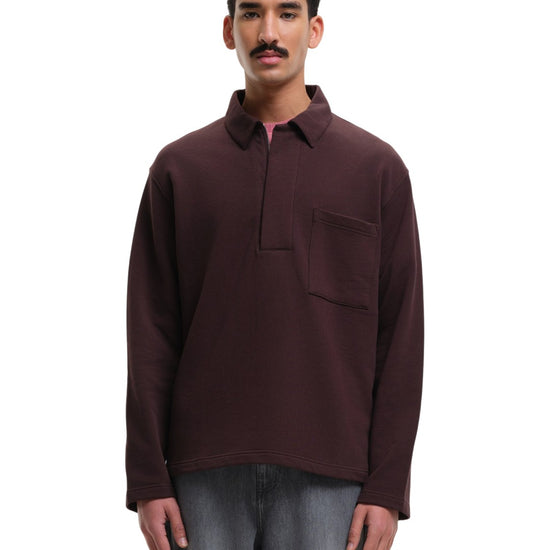 SleetWay Half Zip Polo Collar Sweater Dark Burgundy