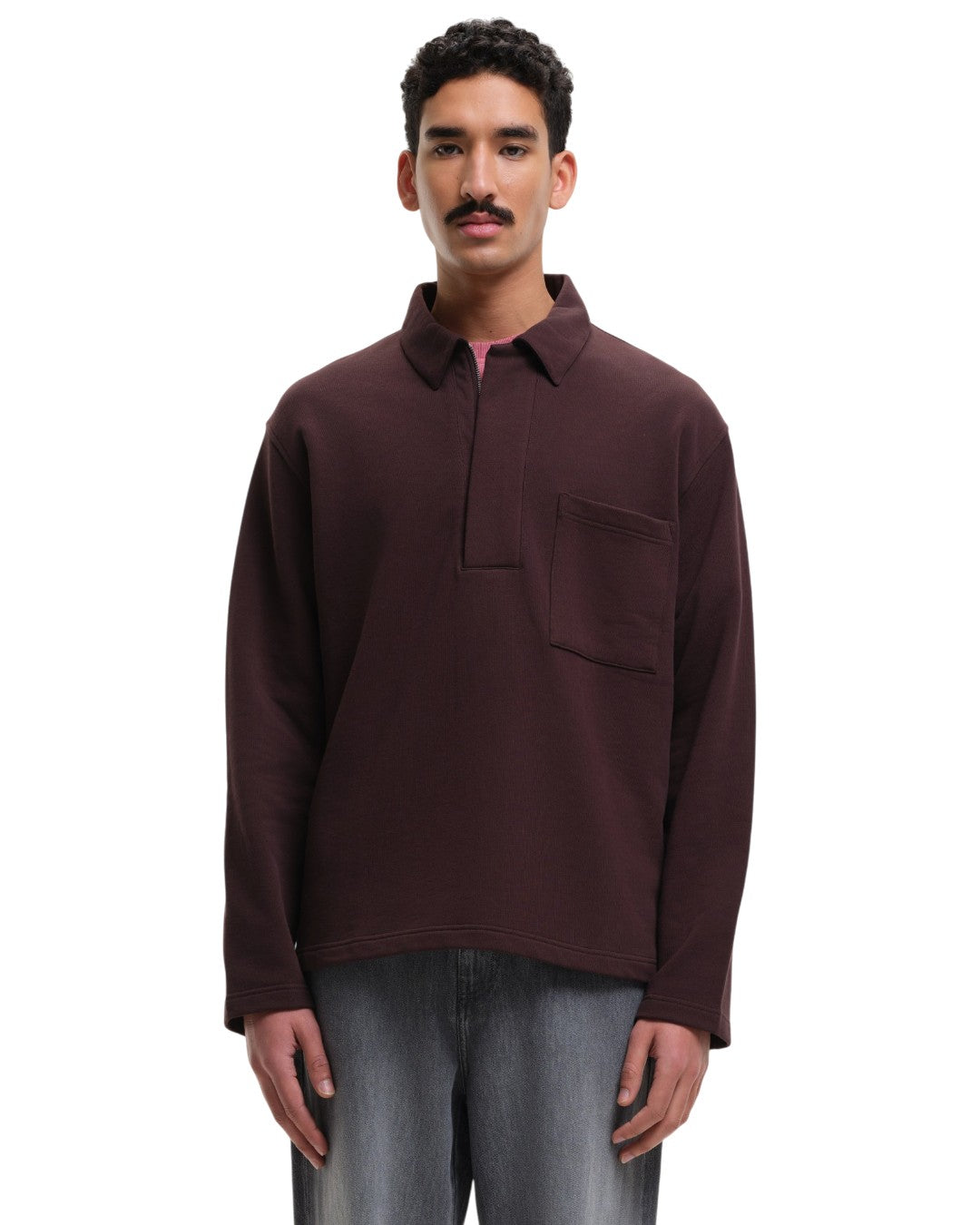SleetWay Half Zip Polo Collar Sweater Dark Burgundy