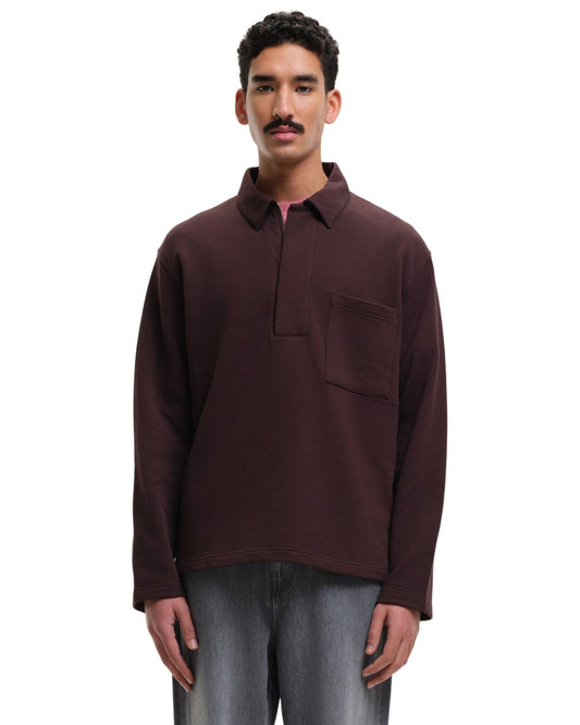 SleetWay Half Zip Polo Collar Sweater Dark Burgundy