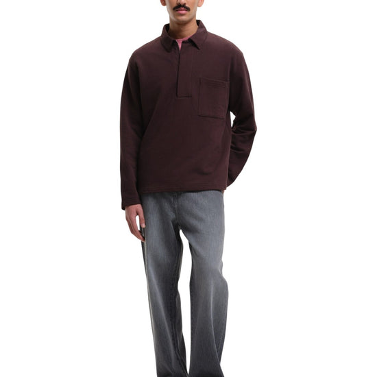 SleetWay Half Zip Polo Collar Sweater Dark Burgundy