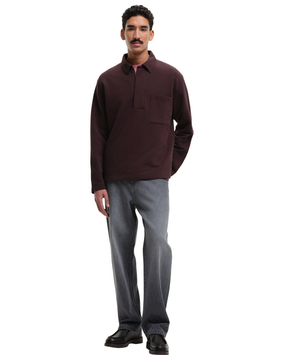 SleetWay Half Zip Polo Collar Sweater Dark Burgundy