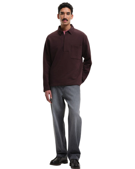 SleetWay Half Zip Polo Collar Sweater Dark Burgundy