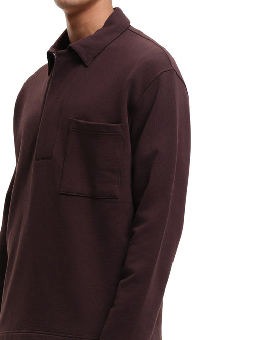 SleetWay Half Zip Polo Collar Sweater Dark Burgundy