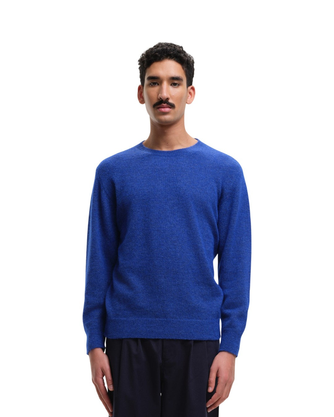 The Flirt Fluffy Alpace Mix Crewneck Pullover Cobalt