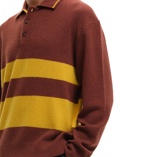 Striped Polo Collar Pullover Brown