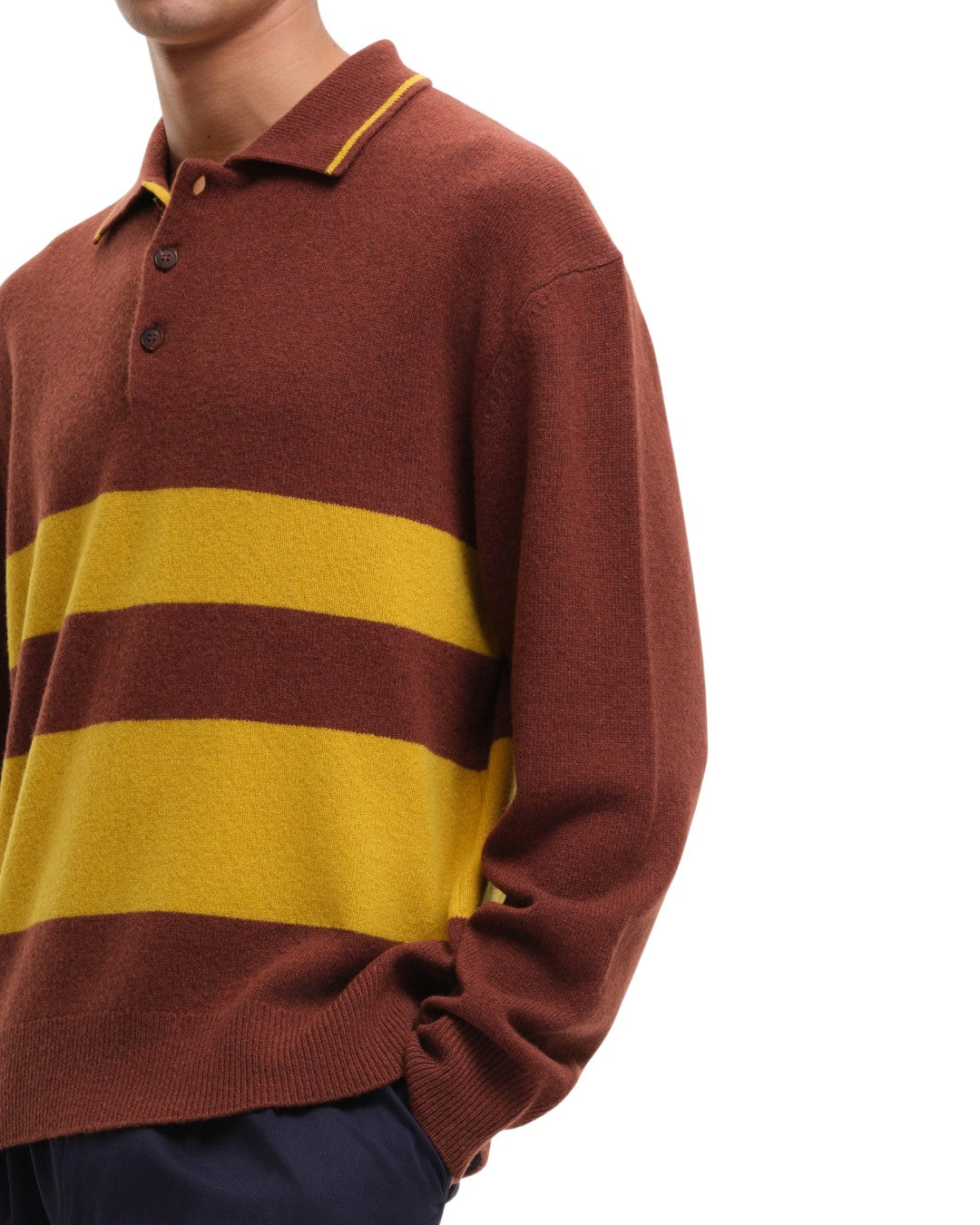 Striped Polo Collar Pullover Brown