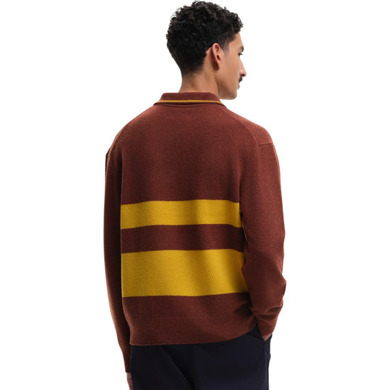 Striped Polo Collar Pullover Brown