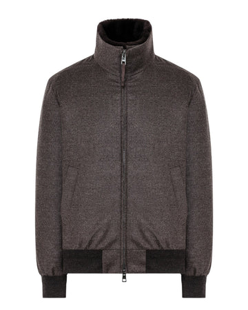 Bomber jacket with detachable collar - Brown