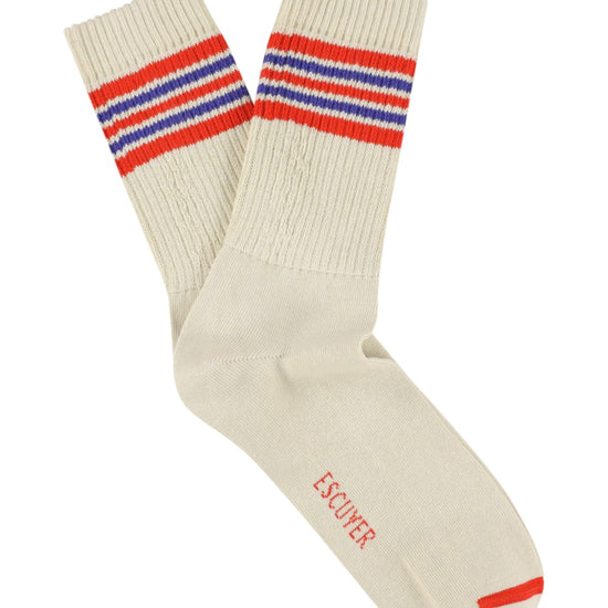 5 Stripes Crew Socks - Ecru / Orange / Blue