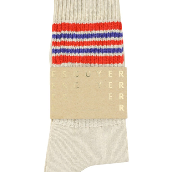 5 Stripes Crew Socks - Ecru / Orange / Blue