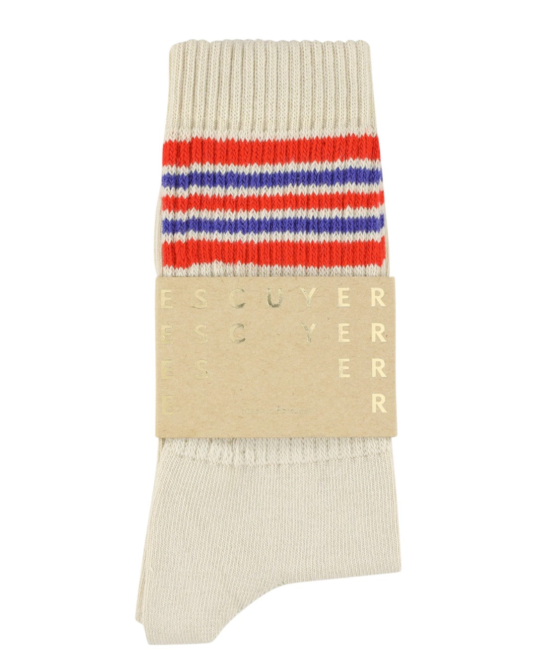 5 Stripes Crew Socks - Ecru / Orange / Blue