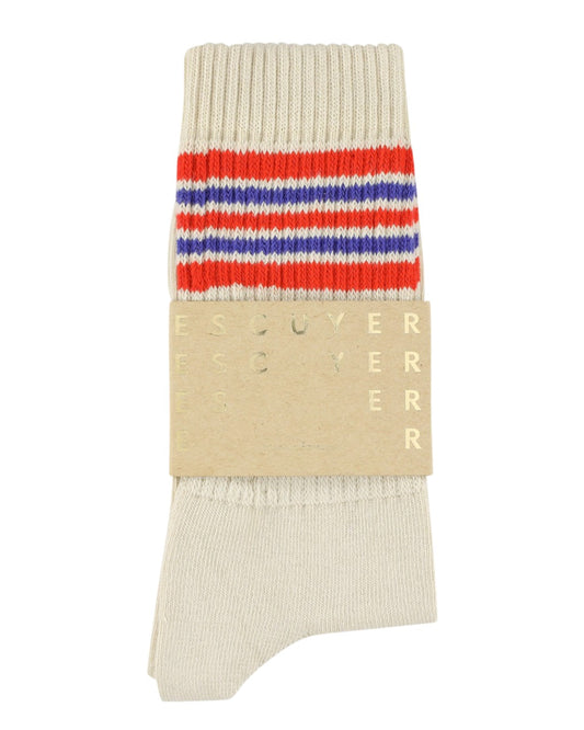 5 Stripes Crew Socks - Ecru / Orange / Blue