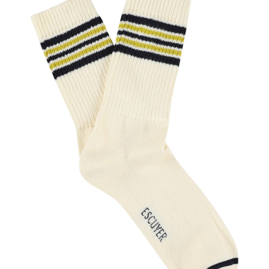 5 Stripes Crew Socks - Ecru /Blue Yellow