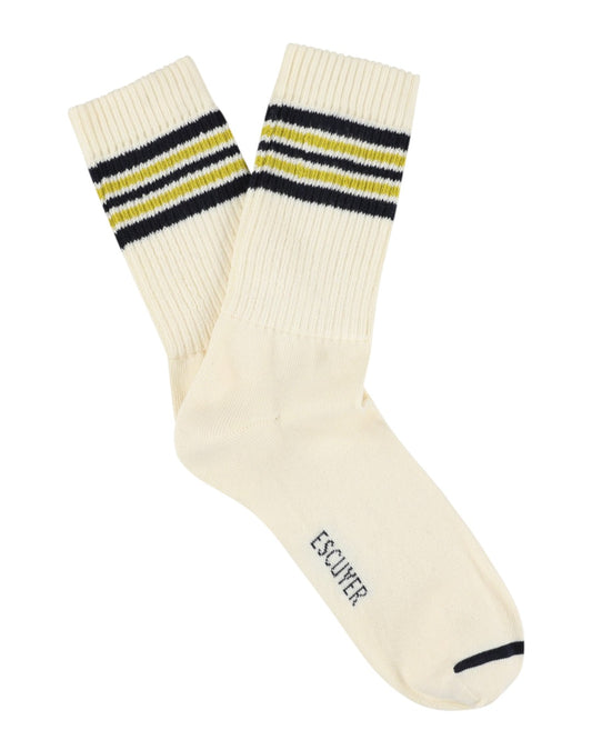 5 Stripes Crew Socks - Ecru /Blue Yellow