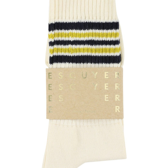 5 Stripes Crew Socks - Ecru /Blue Yellow