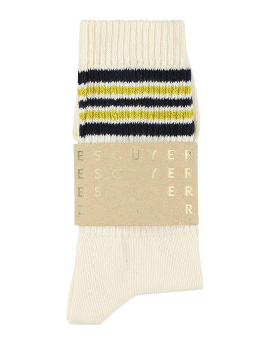 5 Stripes Crew Socks - Ecru /Blue Yellow