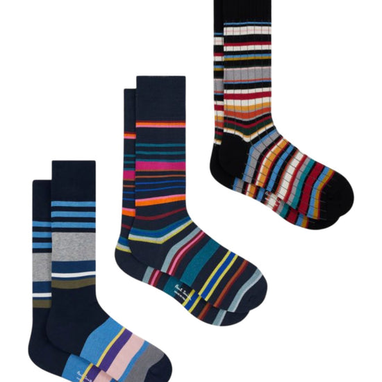 MEN SOCK 3 PACK NAVY PS S TRIPES