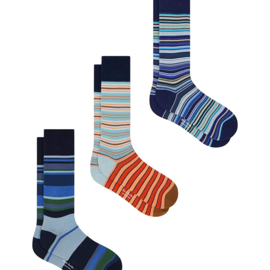 MEN SOCK 3 PK STRP MIX BLUE