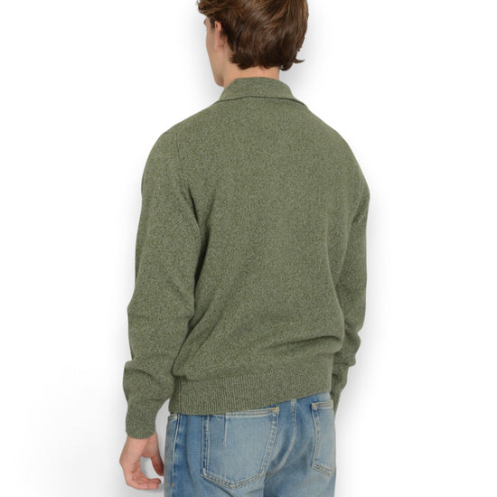 Wool Cashmere 7 Gauge Polo Military Green Senecio Melange