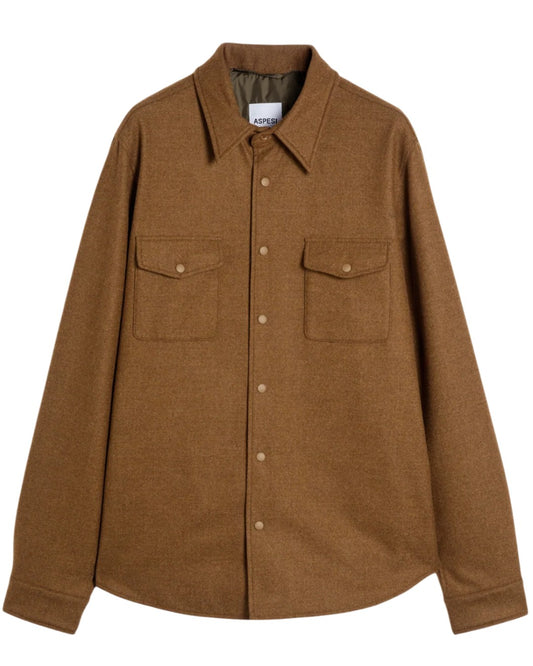 Technical wool Overshirt Jacket Tabacco