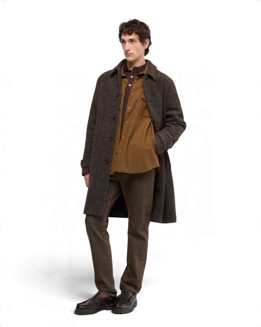 Technical wool Overshirt Jacket Tabacco