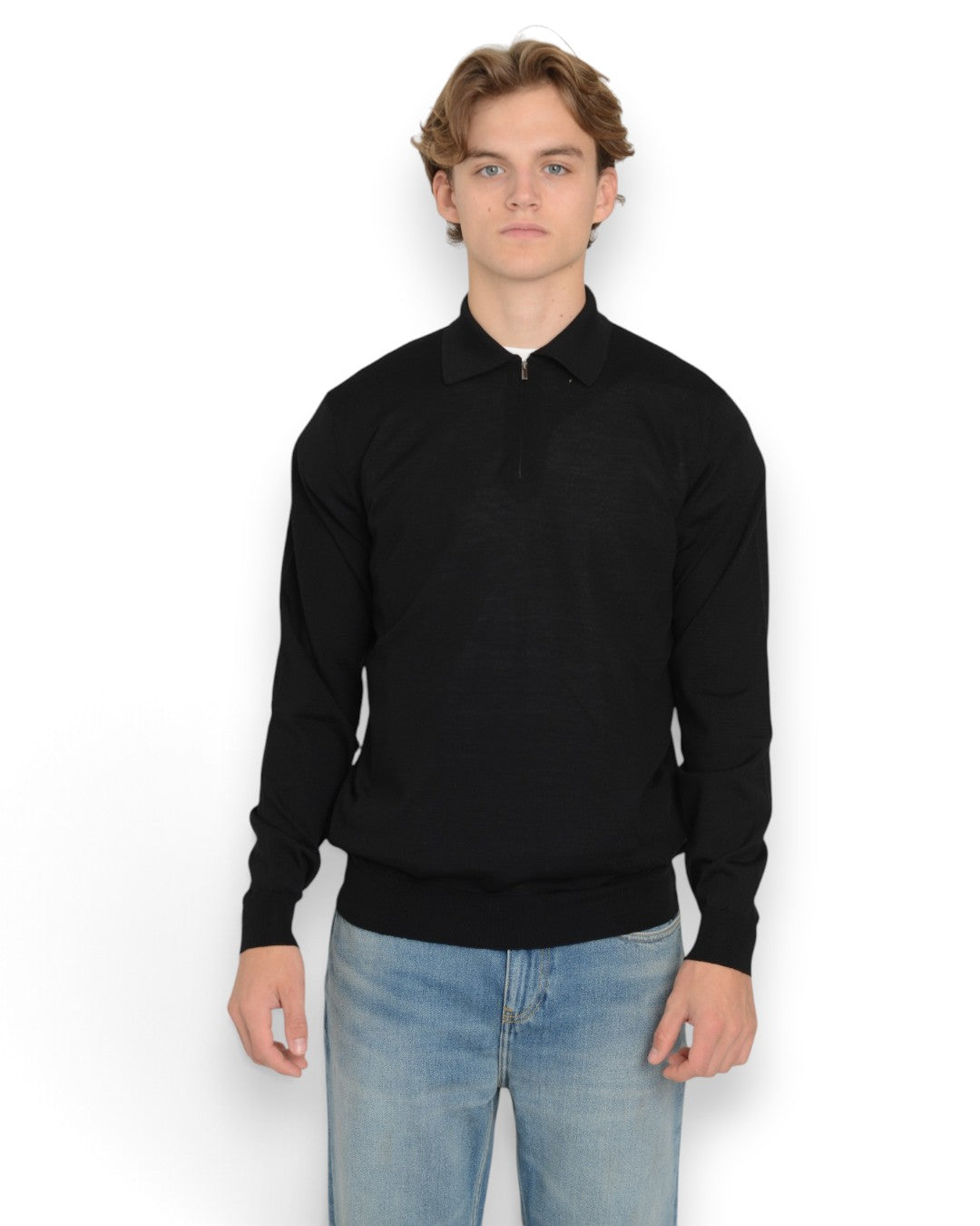 Royal Merino Zip Polo Black