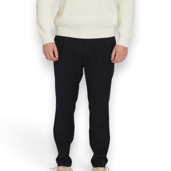 Single Pleat Notte Blue Slim Tapered Fit elastic Waistband