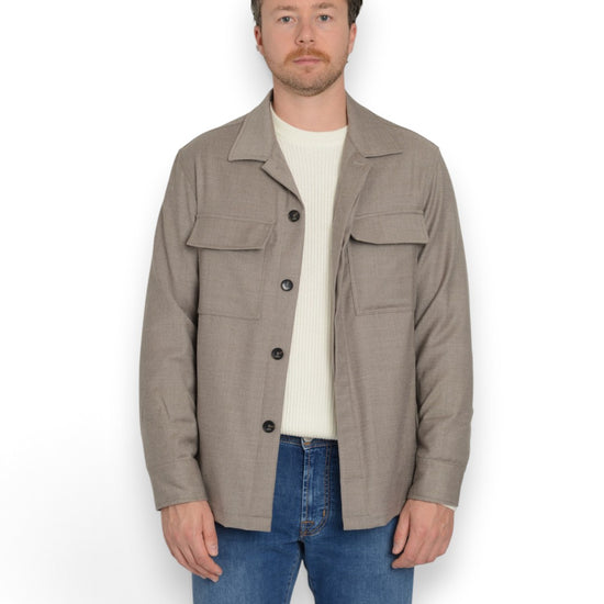 Overshirt Tortora Flannel  With Chest Pockets
