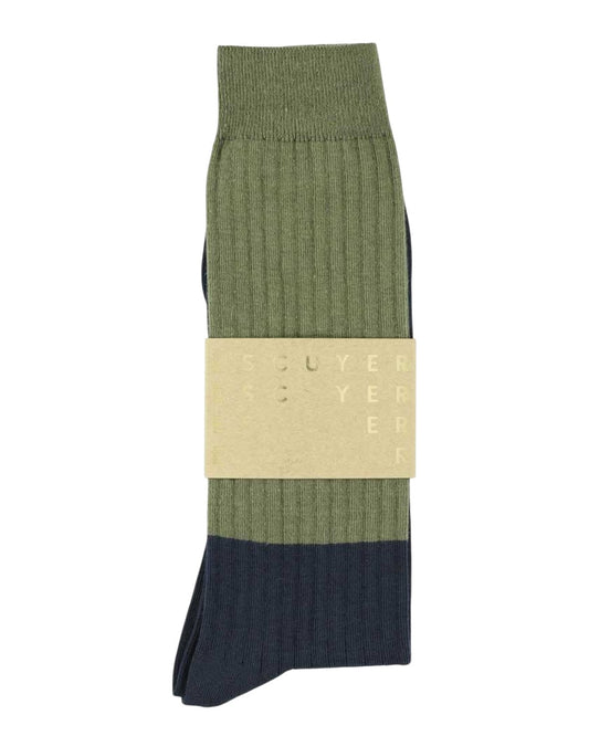 Colour Block Olive/Indigo Socks