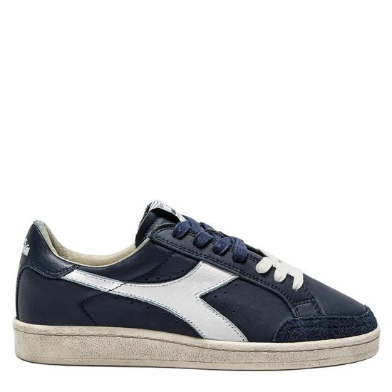 Navy and white sneaker on a white background