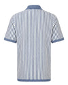 Blue White Stripe Button Through Knitted Polo