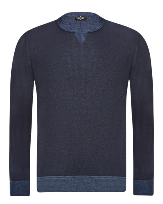 Marine Blue Wool Silk Blend Pullover