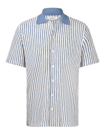 Blue White Stripe Button Through Knitted Polo
