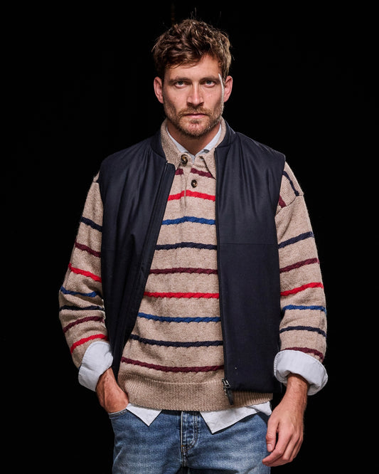 Light Tan Striped Wool Blend Knitted Pullover