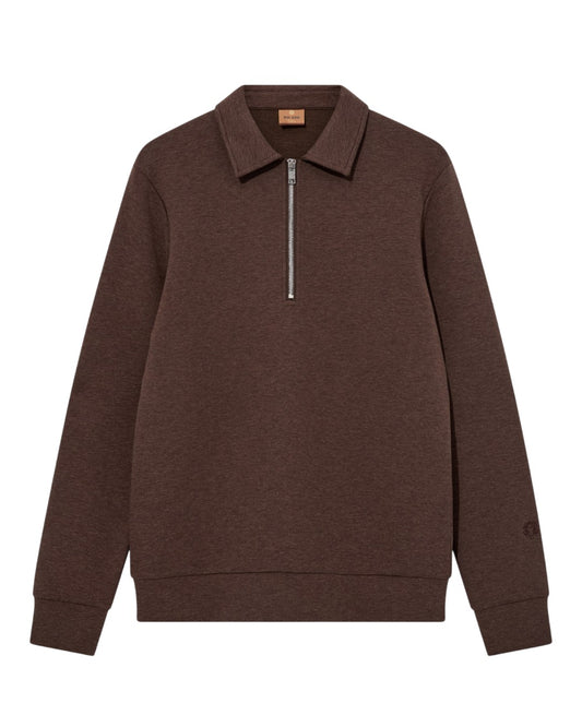 MMGAbel Half Zip Polo Sweater Chocolate Brown Melange