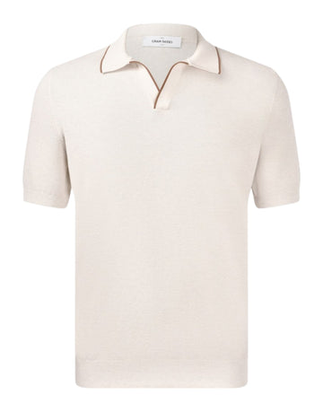 Cream Honeycomb Knitted Cotton Skipper Polo