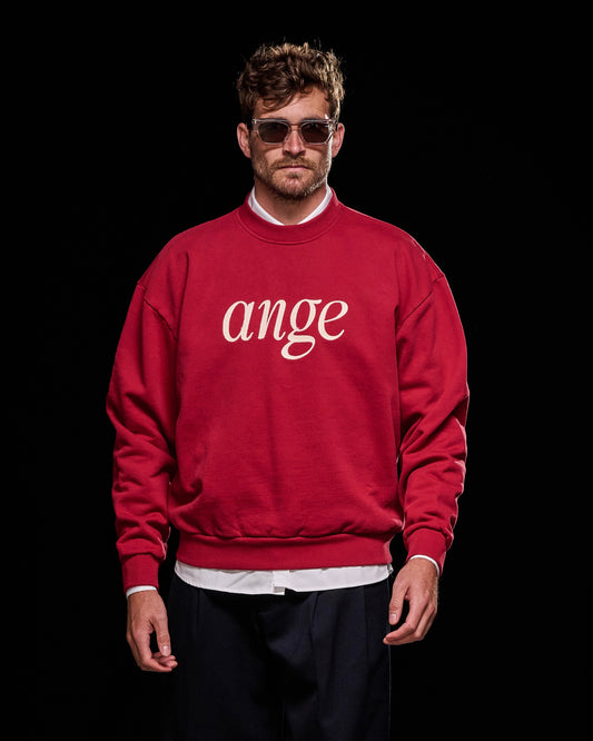 Red Logo Cotton Relaxed Fit Sweater