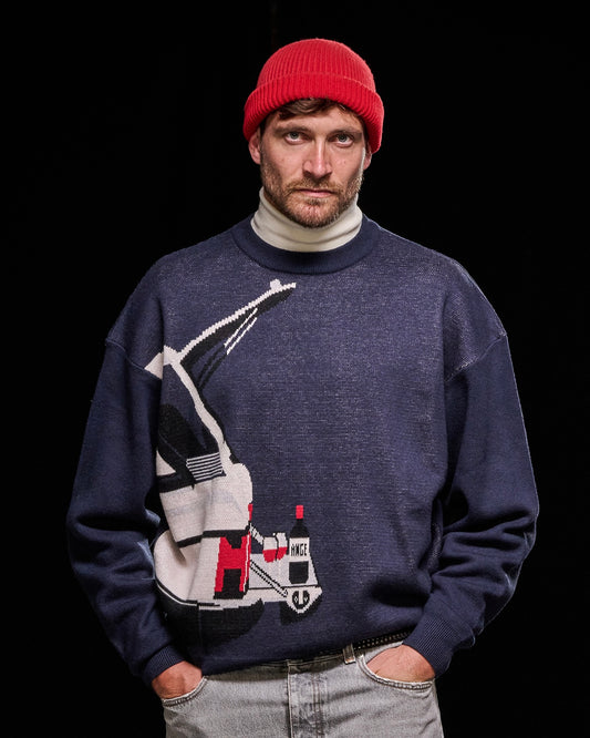 Navy Winedrive Cotton Knit Relaxed Fit Pullover