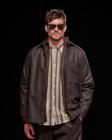 Brown Stripe Freddy Wool Blend Overshirt