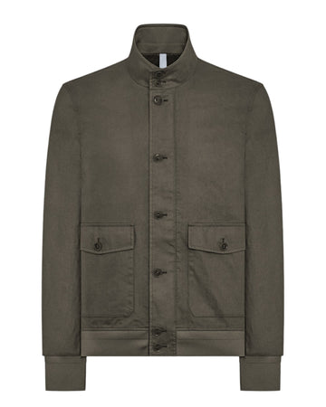 Green Brown Soil Alcamo Button Closure Bomber Jacket