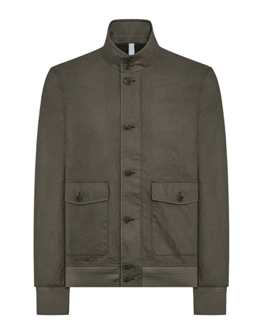 Green Brown Soil Alcamo Button Closure Bomber Jacket