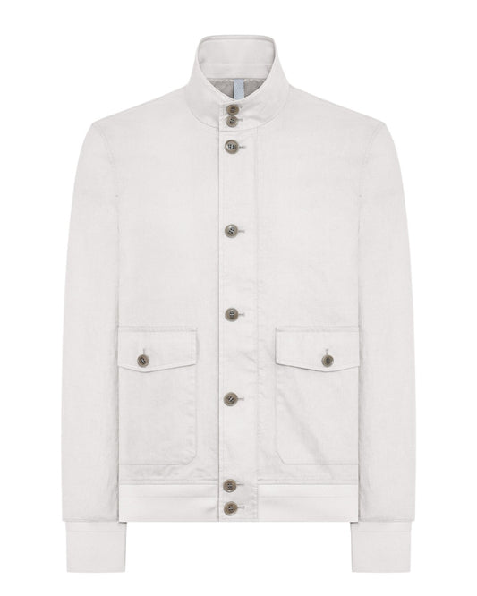 Oatmeal Milk Soil Alcamo Button Closure Bomber Jacket