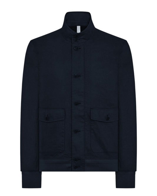 Navy Blue Soil Alcamo Button Closure Bomber Jacket