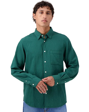 Botanical Green Konga Crinkle Cotton Shirt