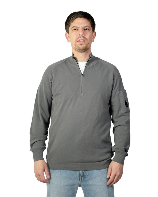 Gunmetal cotton crepe half zip sweater