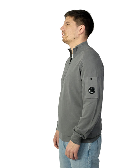 Gunmetal cotton crepe half zip sweater