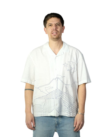 White Starlit State Linen Cotton Blend Embroidered Shirt